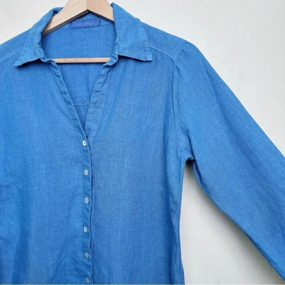 Cut Loose Womens Size Xsmall Linen Button Blue  Shirt - Picture 6 of 15